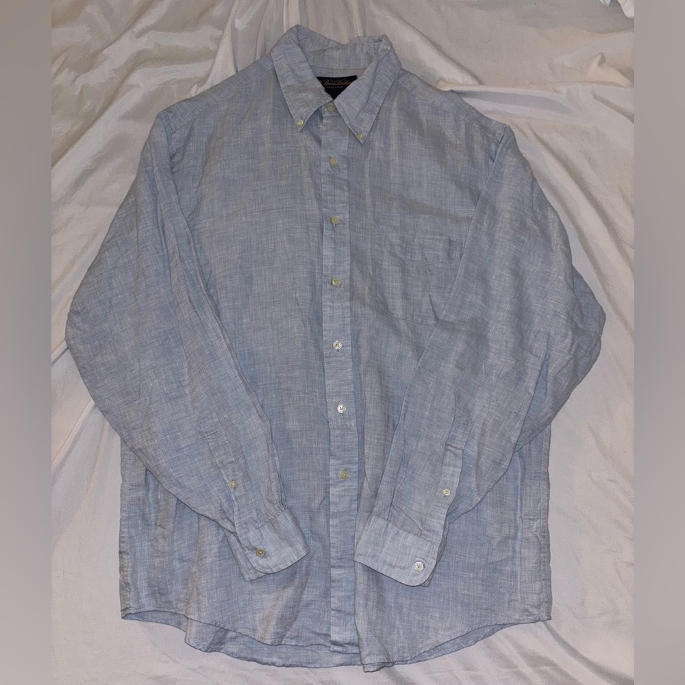 Brooks Brothers Light Blue Linen Button-Down Shirt Men’s Large